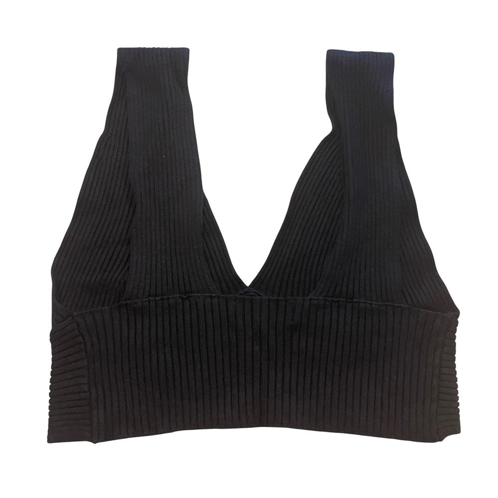 House of Harlow 1960 Crop Top Womens M Black Ribbed V-Neck Sleeveless Knit Tank